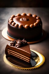 chocolate cake on a plate, Generative AI