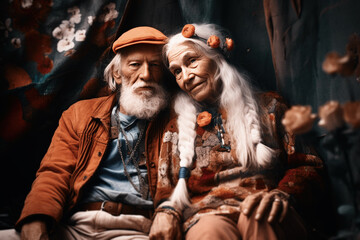 elderly hippie couple, generative AI