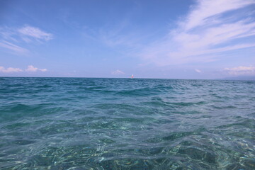 Transparent morning sea and blue sky,  sea holiday Calabria Coast, Italy, Tyrrhenian Sea