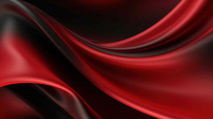 Abstract 3d background. Smooth elegant red and black satin texture. Luxurious red silk drapery design. Generative Ai.