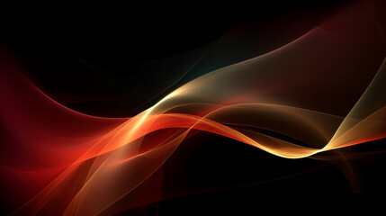 Obraz premium Red and gold glowing smoke on black background. Wavy smoky lines with smooth transitions. Abstract dark banner. Digital art. Generative Ai.