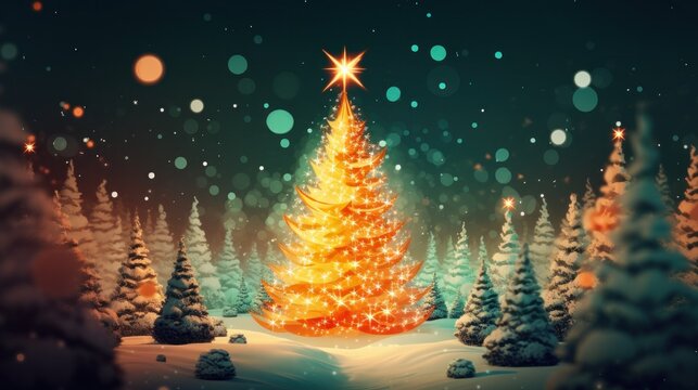 Christmas tree background. Illustration AI Generative
