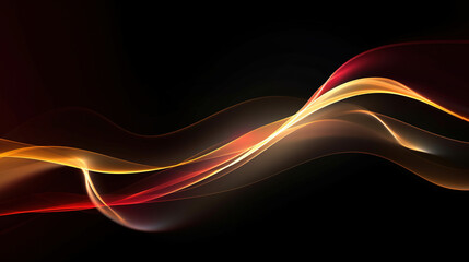 Abstract dark background. Red and gold wavy lines with glowing smoky effect. Generative Ai.