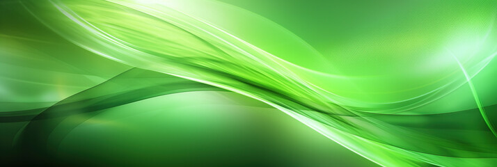 Naklejka premium Abstract green banner with smooth stripes. Translucent wavy lines with glowing effect. Generative Ai.