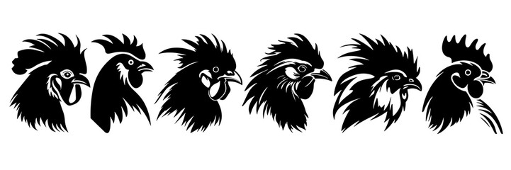 Chicken silhouettes set, large pack of vector silhouette design, isolated white background