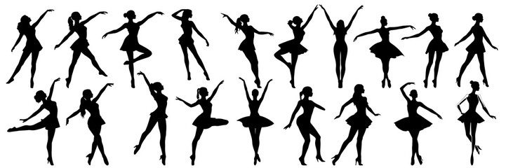 Dance silhouettes set, large pack of vector silhouette design, isolated white background
