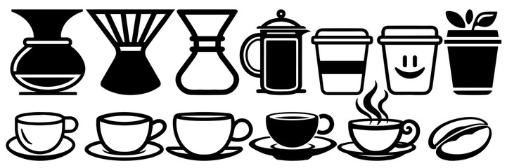 Coffee silhouettes set, large pack of vector silhouette design, isolated white background