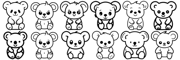 Kawaii koala silhouettes set, large pack of vector silhouette design, isolated white background © FutureFFX
