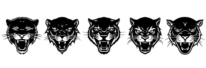 Panther silhouettes set, large pack of vector silhouette design, isolated white background