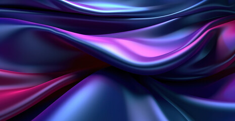 Obraz premium Abstract 3D background. Wavy satin silk fabric in blue and purple colors. Generative Ai.