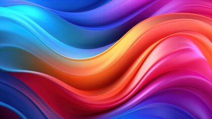 Rainbow iridescent glossy satin wavy drapery. Abstract 3d background. Multicolored waves of liquid silk fabric. Generative Ai.