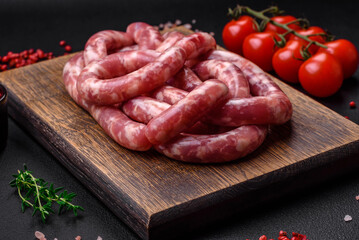 Raw sausages from pork or beef with salt, spices and herbs