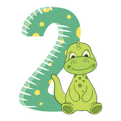 Cute Happy Baby Dinosaur with Number, Vector Illustration