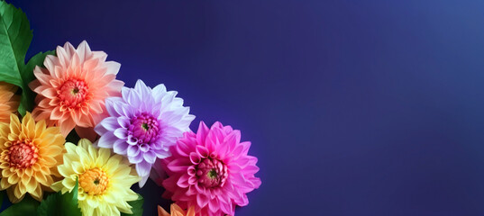 Colorful flowers against a blue background. Generative AI