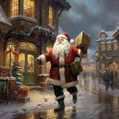 Christmas, Santa Claus distributes gifts, a place to meet and shop for Christmas. - obrazy, fototapety, plakaty