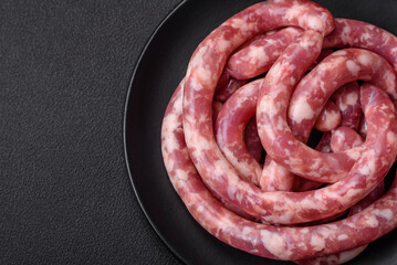 Raw sausages from pork or beef with salt, spices and herbs