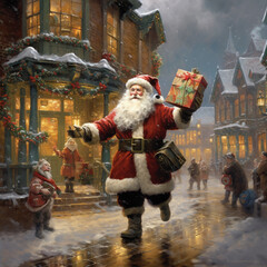 Christmas, Santa Claus distributes gifts, a place to meet and shop for Christmas. - obrazy, fototapety, plakaty