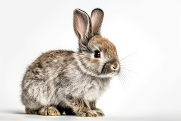Fototapeta premium cute rabbit sitting on a clean white floor. Generative AI
