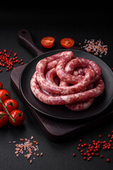 Raw sausages from pork or beef with salt, spices and herbs