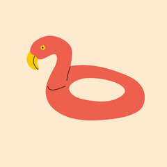 Flamingo isolated on white background. Pink inflatable swimming pool ring. Summer beach or pool toy template. Vector illustration