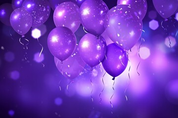 Purple balloons floating in the air, a festive celebration with bokeh background, Generative AI