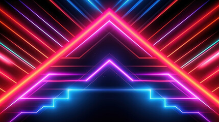 Hypnotic electric geometry. Abstract futuristic background with glowing neon lines. Fantastic Sci-fi abstract wallpaper. Neon bright technology colorful backgrounds. Generative Ai.