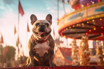 Fototapeta na wymiar Full-length portrait photography of a happy french bulldog sitting against festivals and carnivals background. With generative AI technology