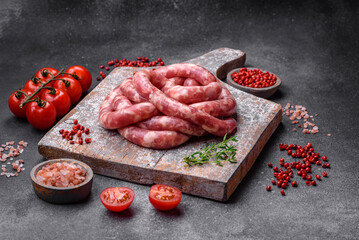 Raw sausages from pork or beef with salt, spices and herbs