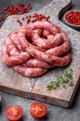 Raw sausages from pork or beef with salt, spices and herbs