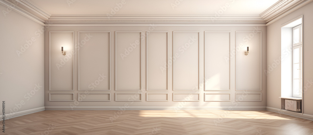 Canvas Prints 3d render of an empty room with white walls and light shades. generative ai.