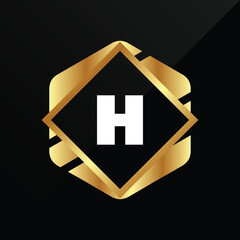 Fototapeta premium H Initial luxury gold Letter Type Logo Sign Symbol Icon Simple Elegance