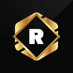 R Initial luxury gold Letter Type Logo Sign Symbol Icon Simple Elegance