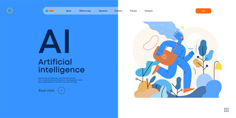 Artificial intelligence, Ecology -modern flat vector concept illustration of AI effectively managing responsible consumption and recycling. Metaphor of AI advantage, superiority and dominance concept