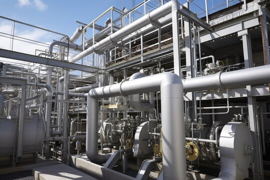 pipes and valves in a large industrial facility. Generative AI