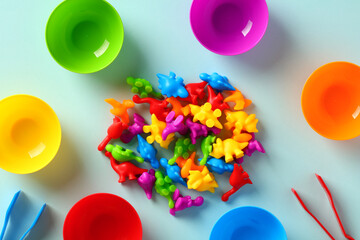 Colorful Montessori educational game, counting and sorting animal dinosaur