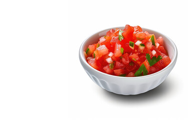 Bowl of Tomato Salsa Isolated on a White Background. Generative AI