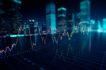 Fototapeta na wymiar graph design, statistical diagram neon blue lighting with financial indicators of stock market and investment. AI generated
