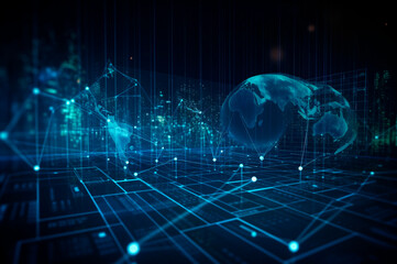 Fototapeta premium graph design, statistical diagram neon blue lighting with financial indicators of stock market and investment. AI generated
