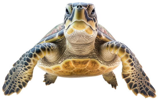Portrait of a green sea turtle isolated on a white background, generative AI