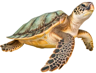 Foto op Plexiglas Green sea turtle isolated on a white background, generative AI © Flowal93