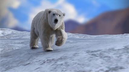 Oso Polar en la nieve, Ilustración 3D