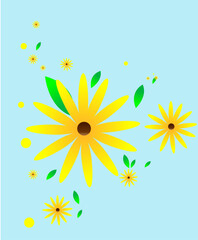 ilustracion vectorial de flores amarillas y hojas verdes