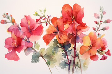 Watercolor flowers, summer illustration. Floral Background. Generative AI.