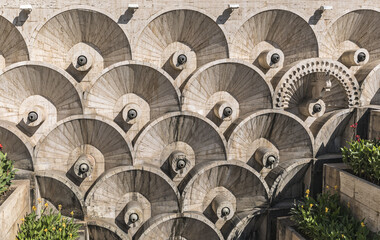 Architectural fountain on the first level of the Cascade in Yerevan city, Armenia.