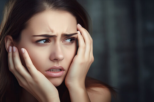 Illustration of a woman covering her face with her hands in distress created with Generative AI technology