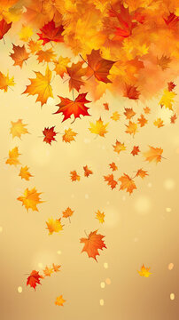 Falling maple leaves on autumn background. Falling leaves, seasonal banner with autumn leaf fall Generative AI