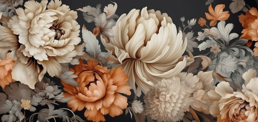 A colorful bouquet of flowers on a dark background. Generative ai