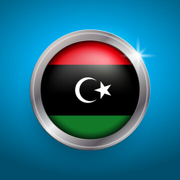 Libya flag vector button. Isolated object on blue background.
