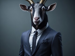 Goat dressed in a suit like a businessman. Generative AI