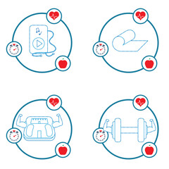 set of gym vector icons with white background and blue lines